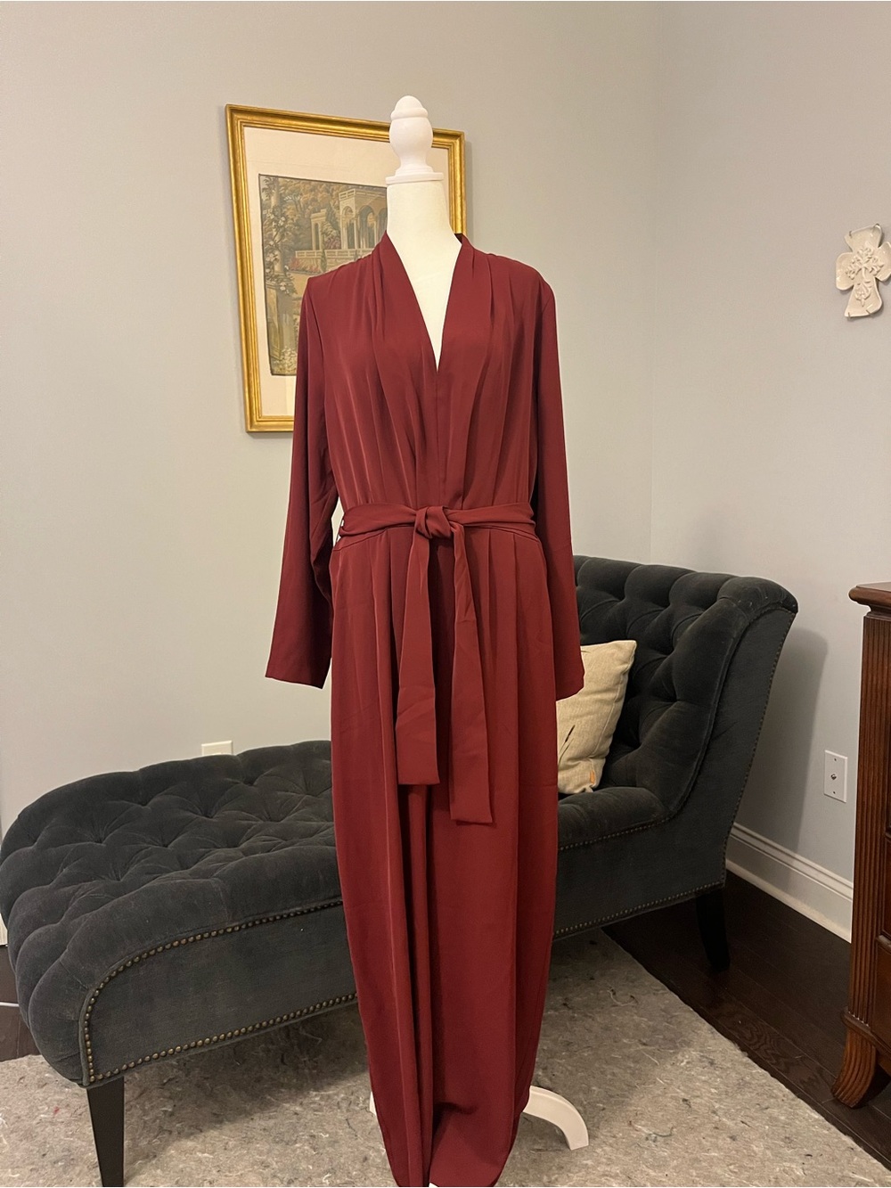 Banana Republic Long Burgundy Jumpsuit with Waist Tie